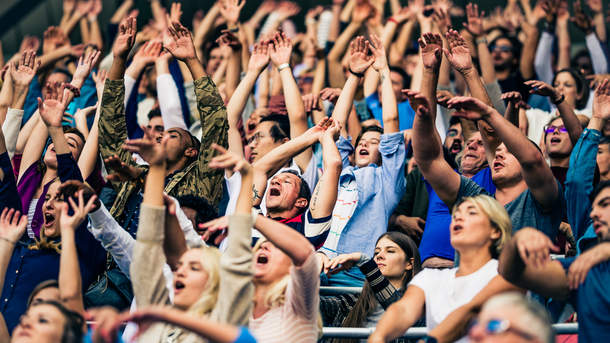 Group of spectators cheering in stadium